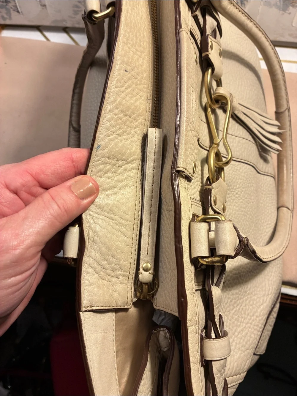 Genuine Vintage Coach Hampton 2006Cream Leather Tote with Braided Trim